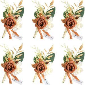 Set of 6 Terracotta Wedding Boutonniere for Men Artificial Flowers for Wedding G